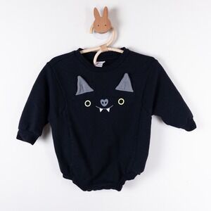 Cat & Jack Bat Sweatshirt Romper Kids 12M Black 3D Ears Halloween Spooky